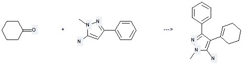 1H-pyrazol-5-amine,1-methyl-3-phenyl- can be used to produce 4-cyclohex-1-enyl-2-methyl-5-phenyl-2H-pyrazol-3-ylamine